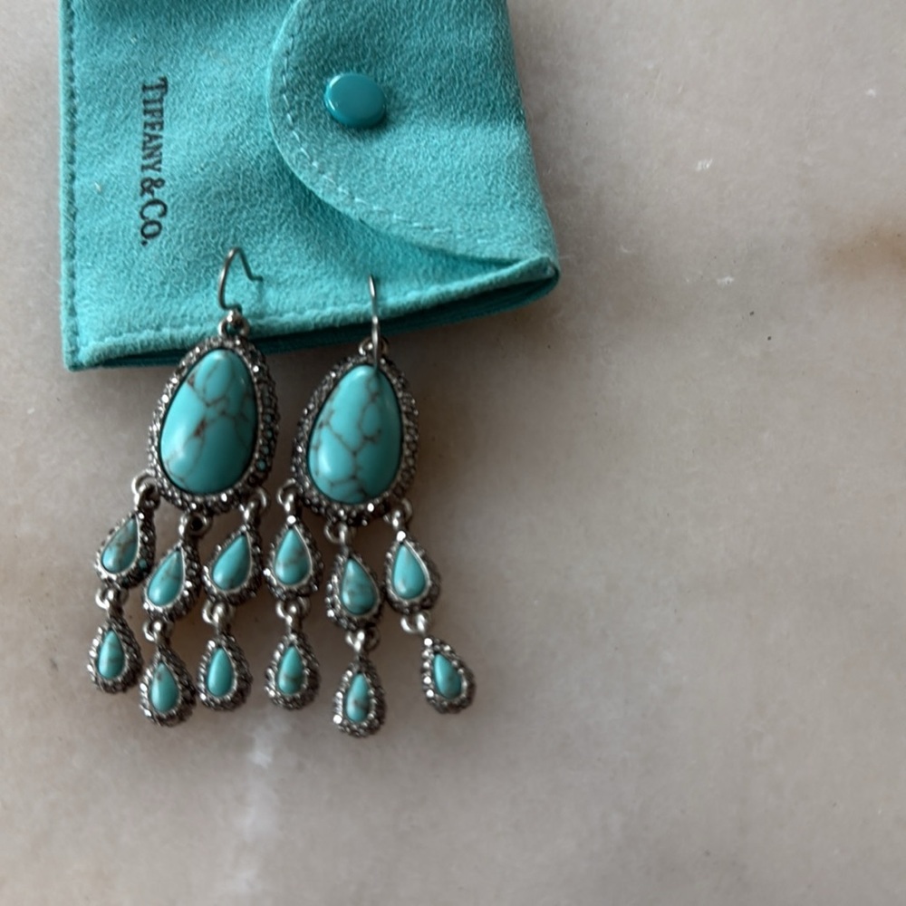 Lucky Brand Turquoise Crystals Rhinestone Earrings Silver Dangle Earrings - Picture 17 of 17